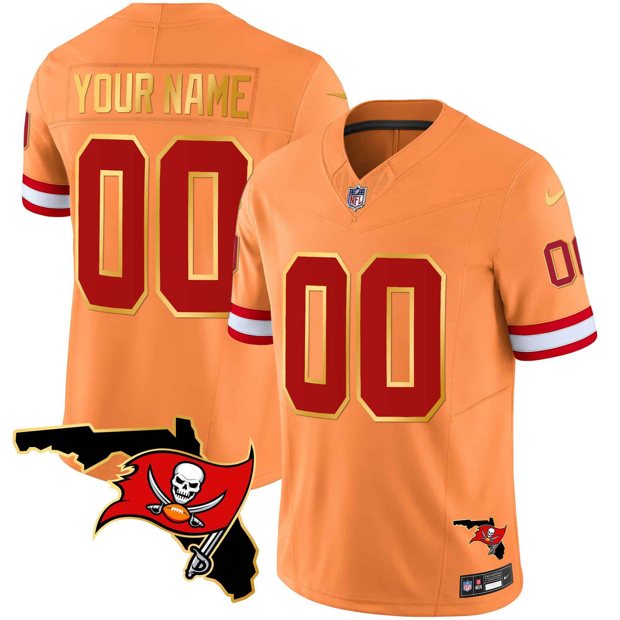 Men Tampa Bay Buccaneers Orange 2024 Nike Florida Patch Gold Trim Vapor Custom NFL Jersey